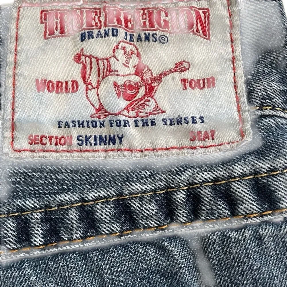 True Religion Skinny Old Multi Distressed Denim Jean‎ Shorts Size 42